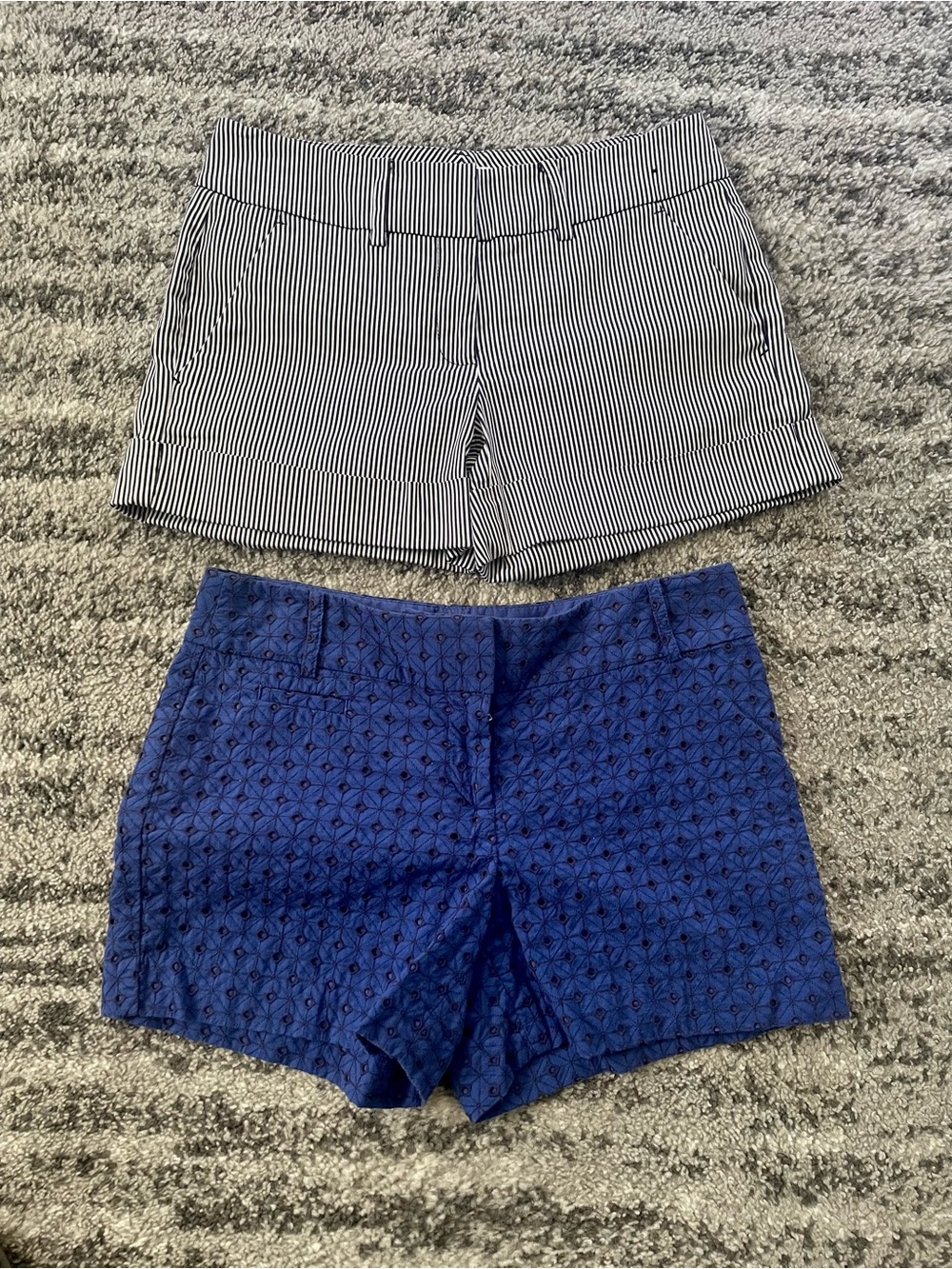 New York & Company Black-and-White Striped Short + LOFT Blue Eyelet Short BUNDLE